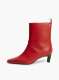 Red Kitten Heel Leather Ankle Boots  Women