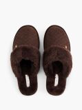 Brown Leather Faux Fur Serrated Slippers  Women