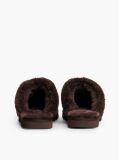 Brown Leather Faux Fur Serrated Slippers  Women