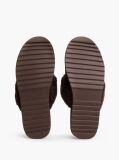 Brown Leather Faux Fur Serrated Slippers  Women