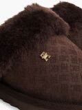 Brown Leather Faux Fur Serrated Slippers  Women