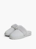 Grey Leather Faux Fur Serrated Slippers  Women