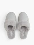 Grey Leather Faux Fur Serrated Slippers  Women