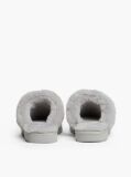 Grey Leather Faux Fur Serrated Slippers  Women