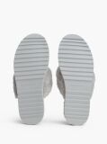 Grey Leather Faux Fur Serrated Slippers  Women