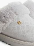 Grey Leather Faux Fur Serrated Slippers  Women