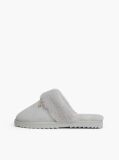 Grey Leather Faux Fur Serrated Slippers  Women