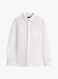 White Relaxed Fit Flag Embroidery Linen Blend Shirt  Boys