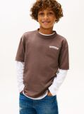 Brown Textured Back Logo Jersey T-Shirt  Boys