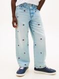 Blue Wavy Flag Embroidery Loose Jeans  Boys