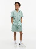 Green Ithaca Stripe Logo Embroidery Short Sleeve Shirt  Boys