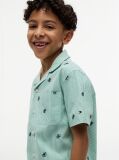 Green Ithaca Stripe Logo Embroidery Short Sleeve Shirt  Boys