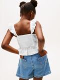 White Textured Ruffle Top  Girls