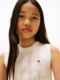 Beige Pointelle Relaxed Sweater Vest  Girls