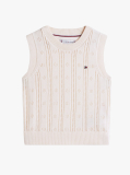 Beige Pointelle Relaxed Sweater Vest  Girls