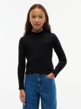 Black Ribbed Extra Slim Mock Neck Top  Girls
