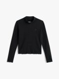 Black Ribbed Extra Slim Mock Neck Top  Girls