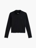 Black Ribbed Extra Slim Mock Neck Top  Girls