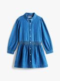 Denim Flower Embroidery Long Sleeve Denim Dress  Girls