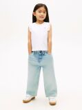 White Crossover Back Seersucker Sleeveless Shirt  Girls
