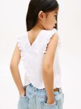 White Crossover Back Seersucker Sleeveless Shirt  Girls