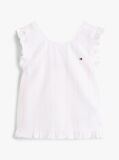 White Crossover Back Seersucker Sleeveless Shirt  Girls