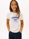 White Floral Flock Logo Slim T-Shirt  Girls