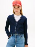 Blue Pointelle Ruffle Trim V-Neck Cardigan  Girls