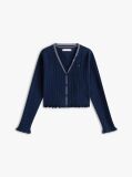 Blue Pointelle Ruffle Trim V-Neck Cardigan  Girls