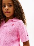 Pink Crochet Open Placket Polo Top  Girls