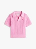 Pink Crochet Open Placket Polo Top  Girls