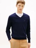 Blue Cotton Cashmere V-Neck Jumper  Men