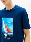 Blue Photo Print Cotton T-Shirt  Men