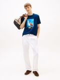 Blue Photo Print Cotton T-Shirt  Men