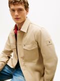 Beige Flag Embroidery Twill Shirt Jacket  Men