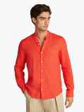 Πορτοκαλί Smart Casual Λινό Πουκάμισο Σε Στενή Γραμμή  Άνδρες