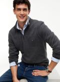 Grey Ribbed French Terry Quarter-Zip Jumper  Men