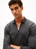 Grey Interlock Zip Long Sleeve Polo Shirt  Men