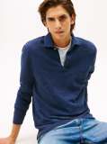 Blue Long-Sleeve Tonal Monotype Regular Polo  Men