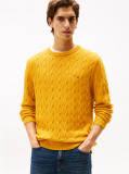 Yellow Pure Wool Cable Knit Jumper  Men