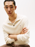 Beige Pima Cotton Mock Neck Sweater  Men