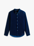 Blue Regular Fit Flag Embroidery Corduroy Shirt  Men