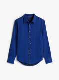 Blue Slim Fit Flag Embroidery Sateen Shirt  Men