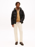 Black Water Repellent Down Hooded Puffer Jacket  Men