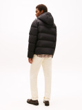 Black Water Repellent Down Hooded Puffer Jacket  Men