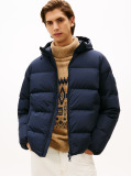 Blue Water Repellent Down Hooded Puffer Jacket  Men