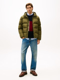 Green Water Repellent Down Hooded Puffer Jacket  Men