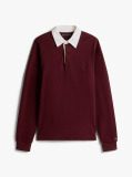 Red Varsity Contrast Collar Relaxed Rugby Shirt  Men