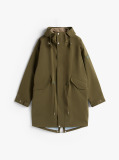 Green Windproof Logo Patch Hooded Parka  Men