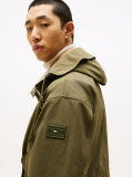 Green Windproof Logo Patch Hooded Parka  Men